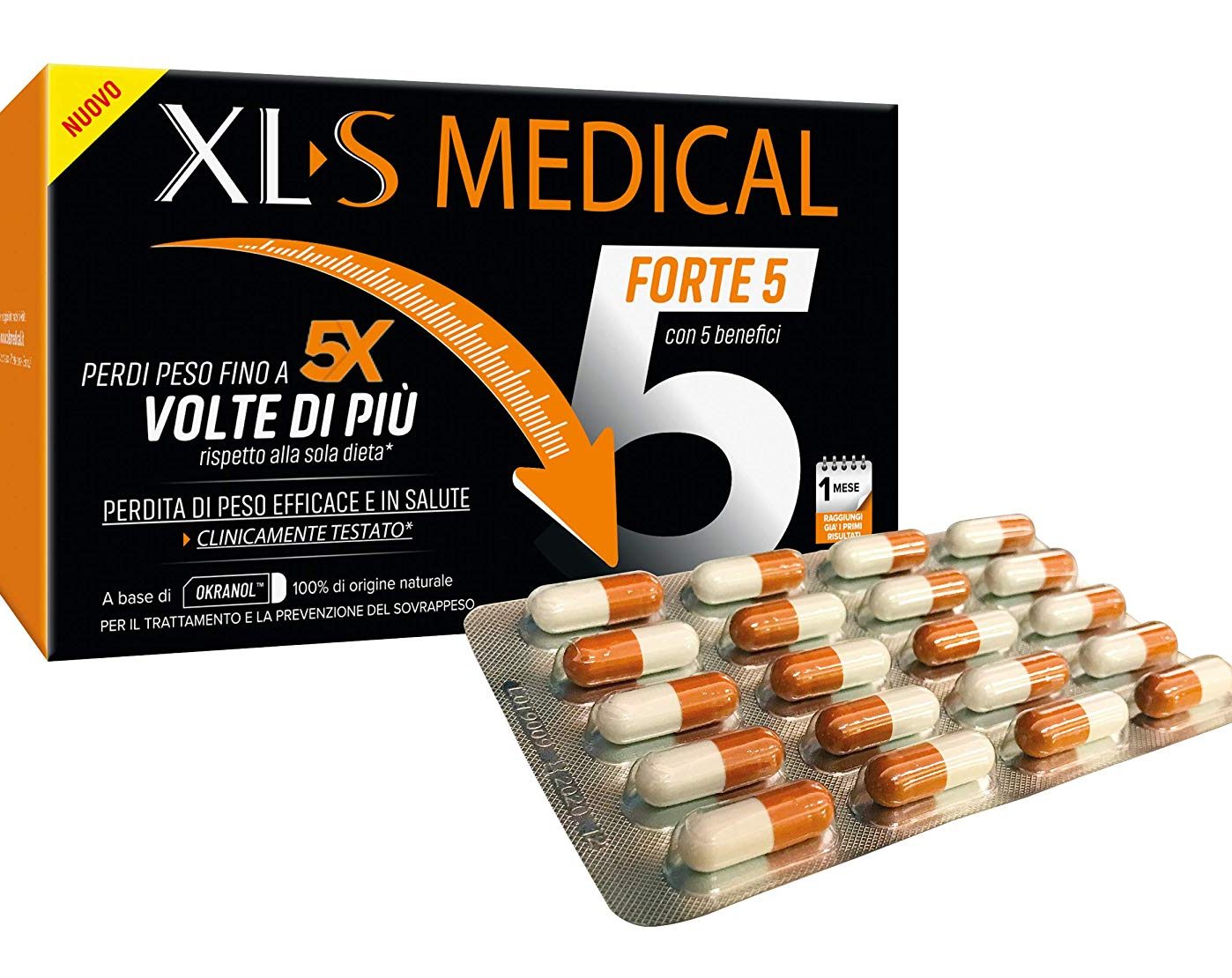 XL-S Medical Forte 5 Trattamento per Perdita di Peso con 5 Benefici in 1, 1 Mese di Trattamento, 180 Capsule
