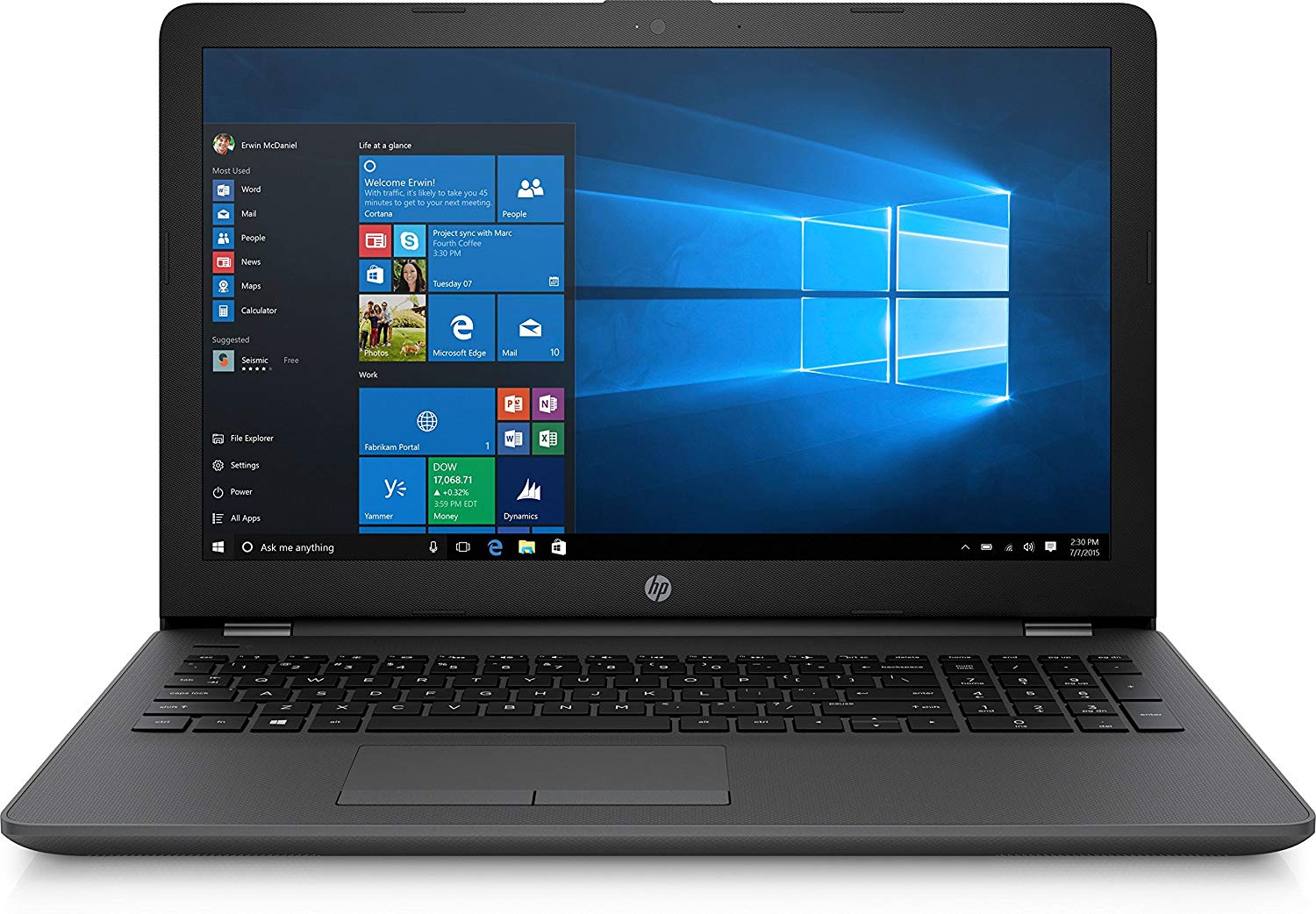 HP 250 G6 Notebook PC, Intel® Core™ i3-7020U, 4 GB di RAM, SATA da 500 GB, Nero