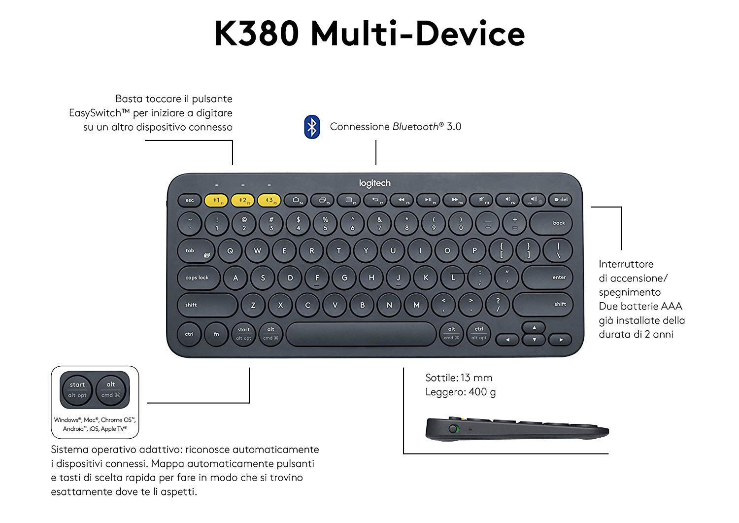Logitech K380 Tastiera Multidispositivo Bluetooth