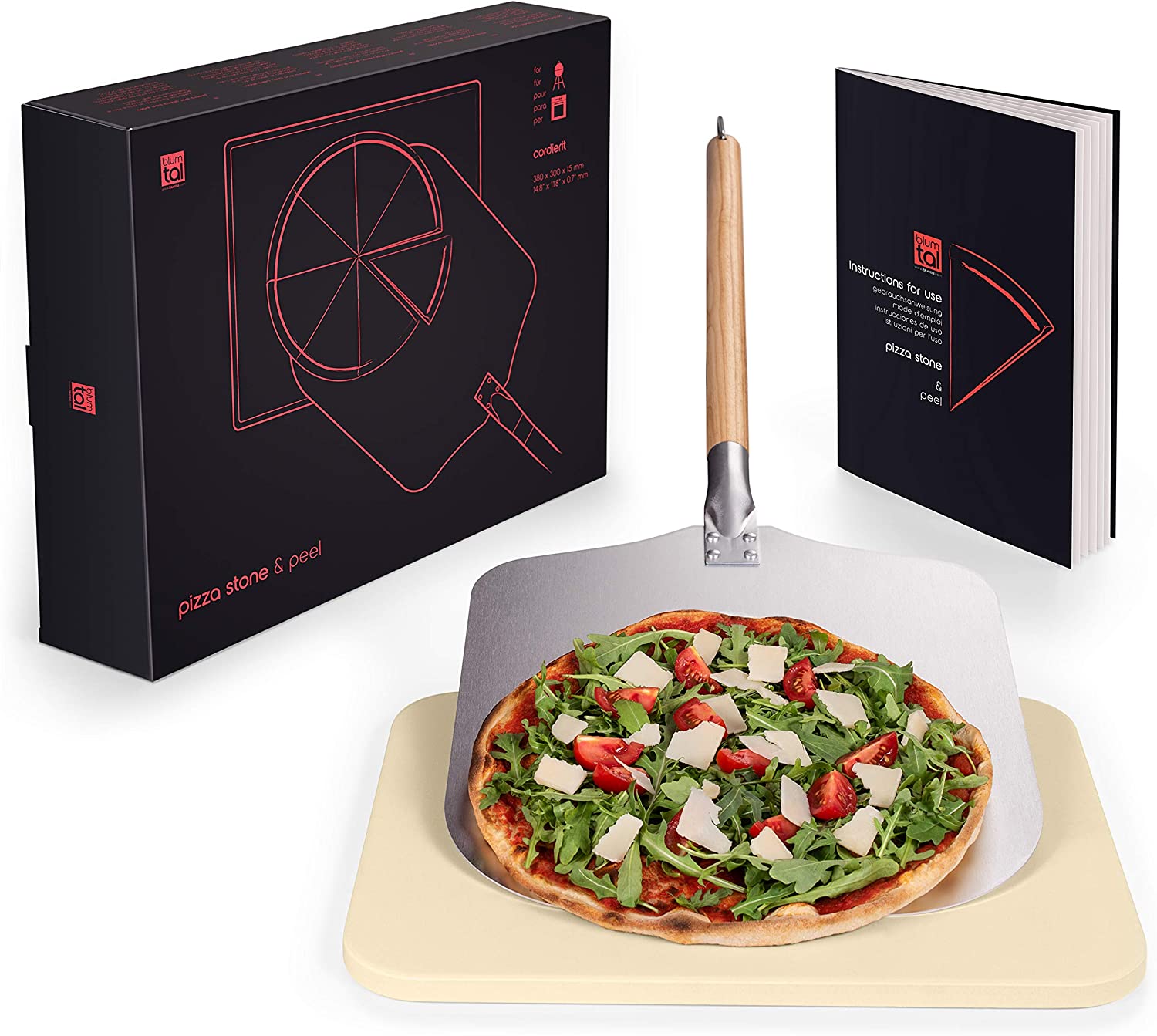 Pietra Refrattaria per Pizza + Pala in Alluminio - per Forno e Barbecue