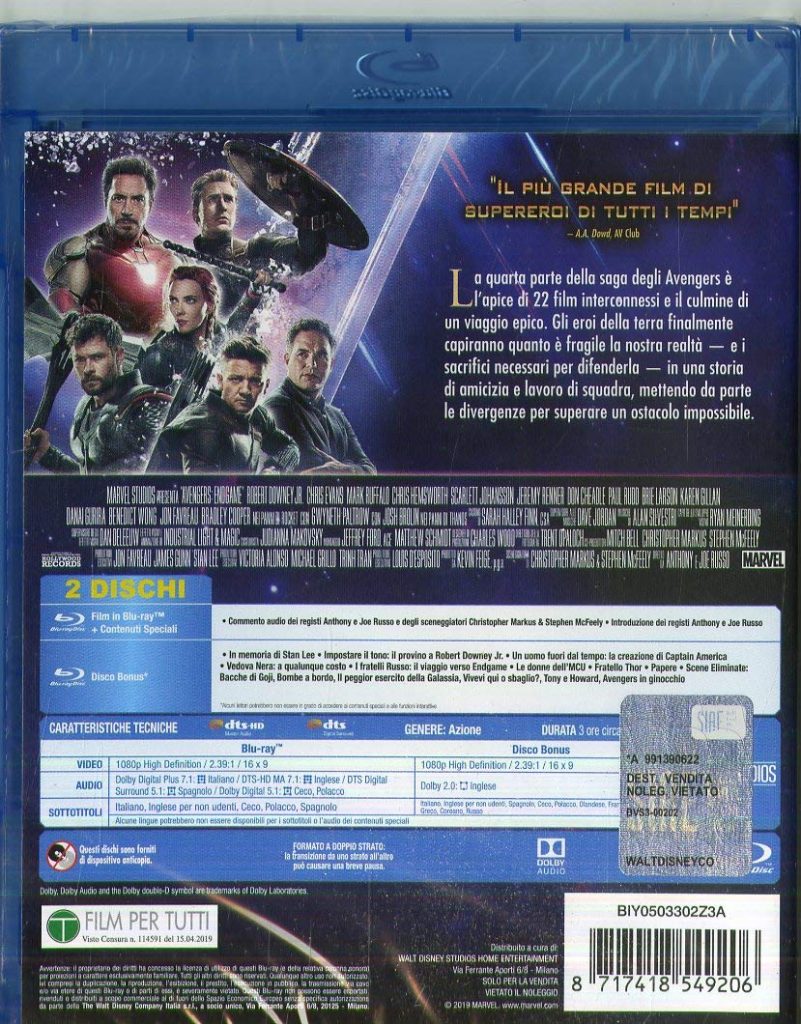 Marvel Avengers endgame bluray (2 Blu Ray)