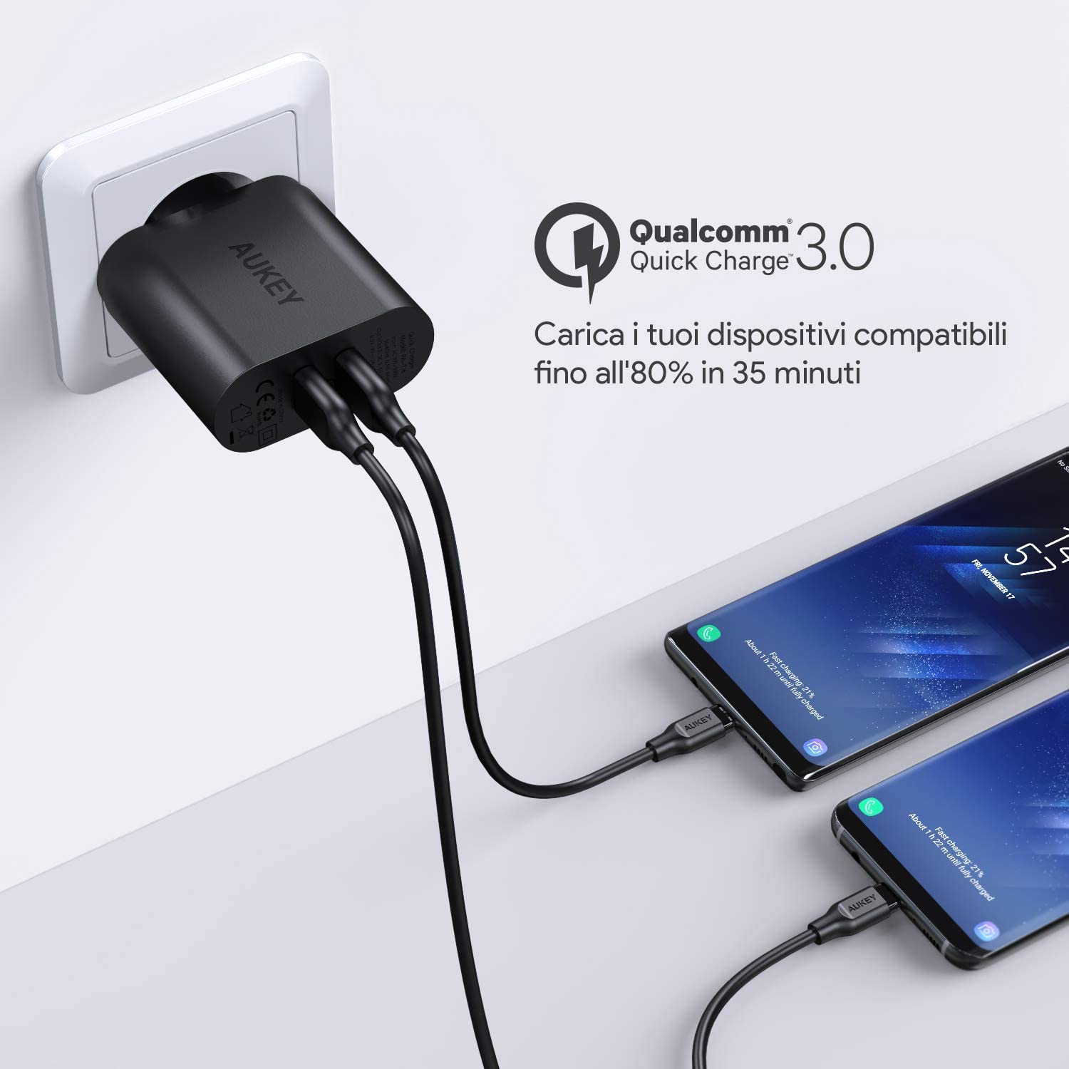 AUKEY Quick Charge 3.0 Caricabatterie USB da Muro