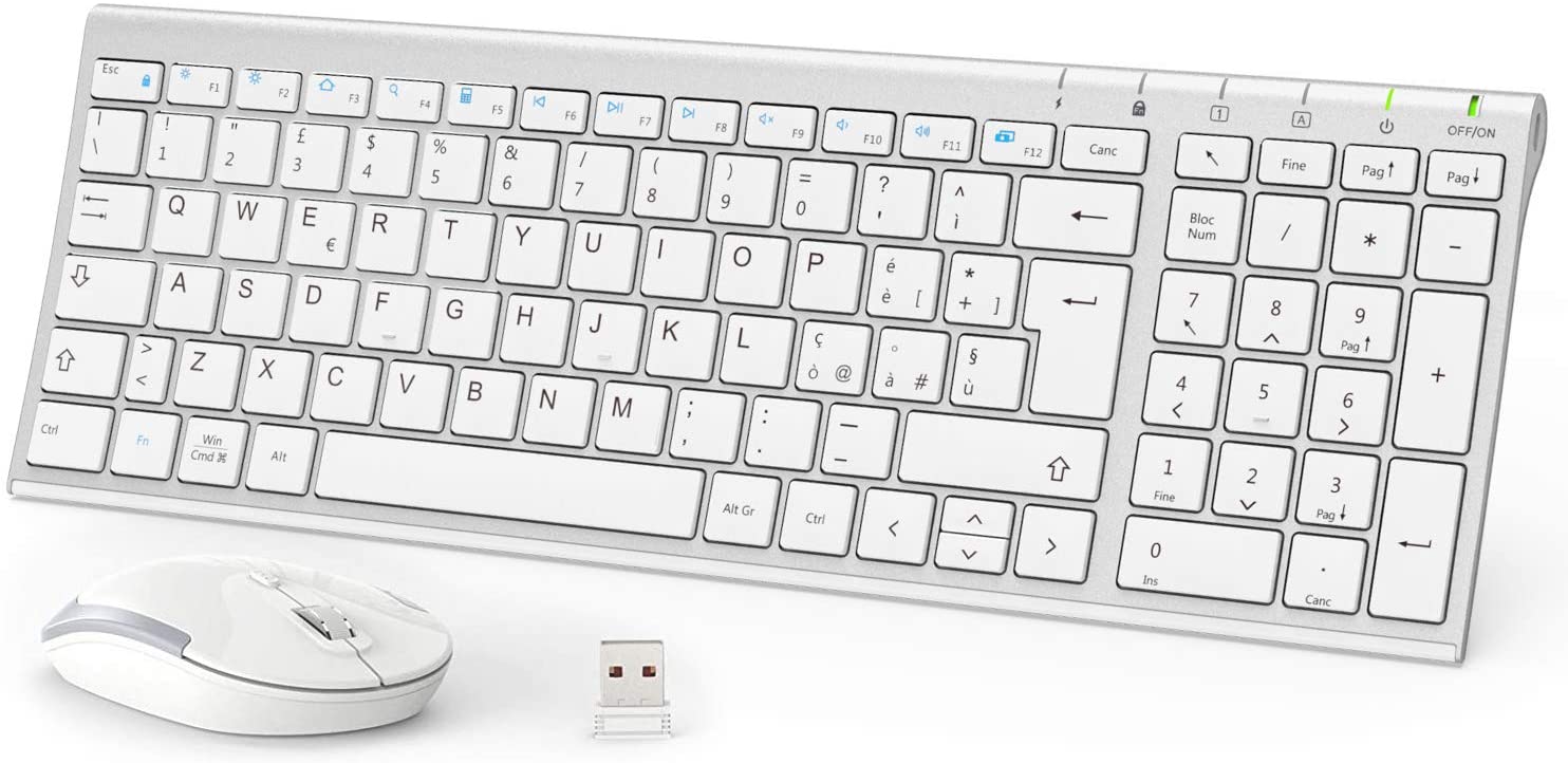 Tastiera e Mouse Wireless Portatili - Bianco
