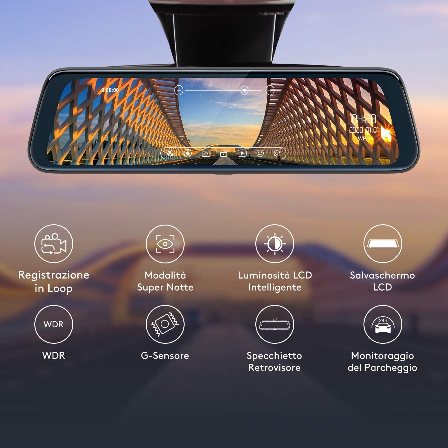 Dash Cam Specchietto Auto 10" Touchscreen con Telecamera