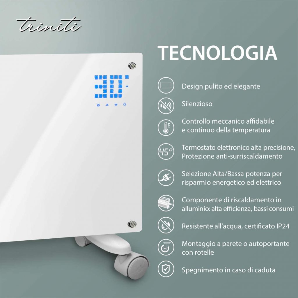 Pannello Termoconvettore in vetro - Display touch e Telecomando