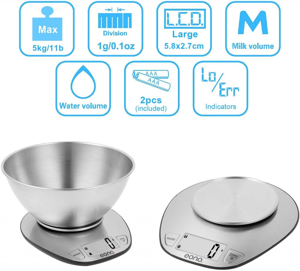 Bilancia da cucina digitale - acciaio con piatto rimovibile