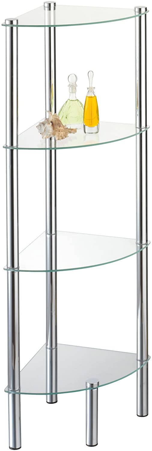 Mensola angolare in vetro e metallo - 4 ripiani