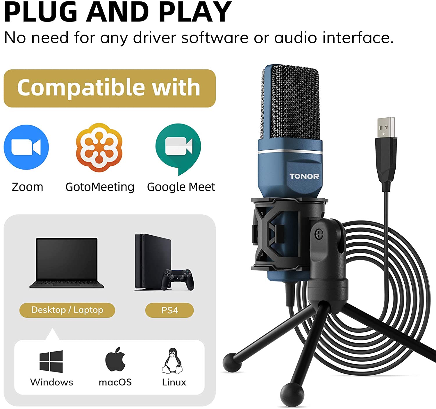 Microfono Pc USB Condensatore con treppiede