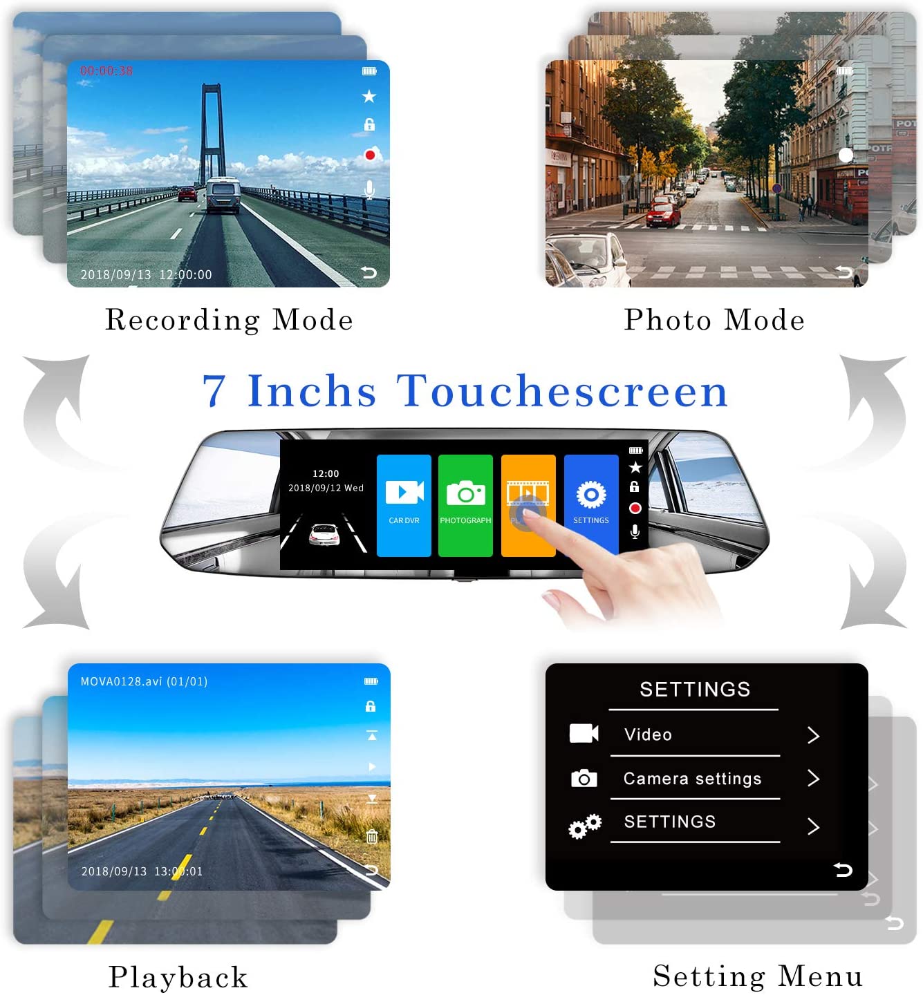 Telecamera per Auto da 7" Touchscreen Full HD