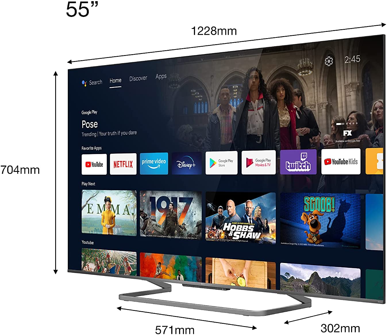 TCL Smart Android Tv 55 Pollici - QLED 4K UHD