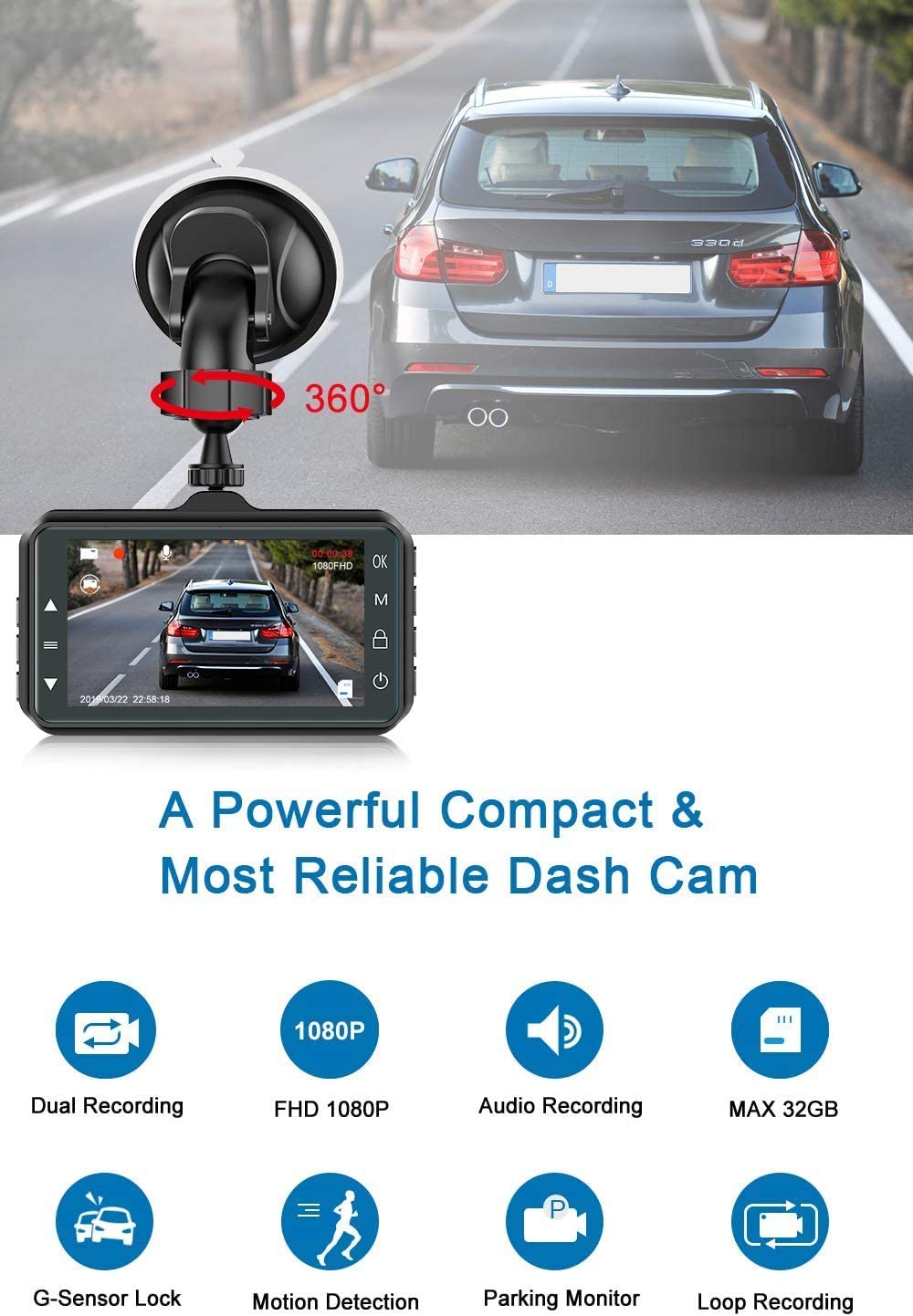 Telecamera Auto FHD 1080P con Sensore Parcheggio