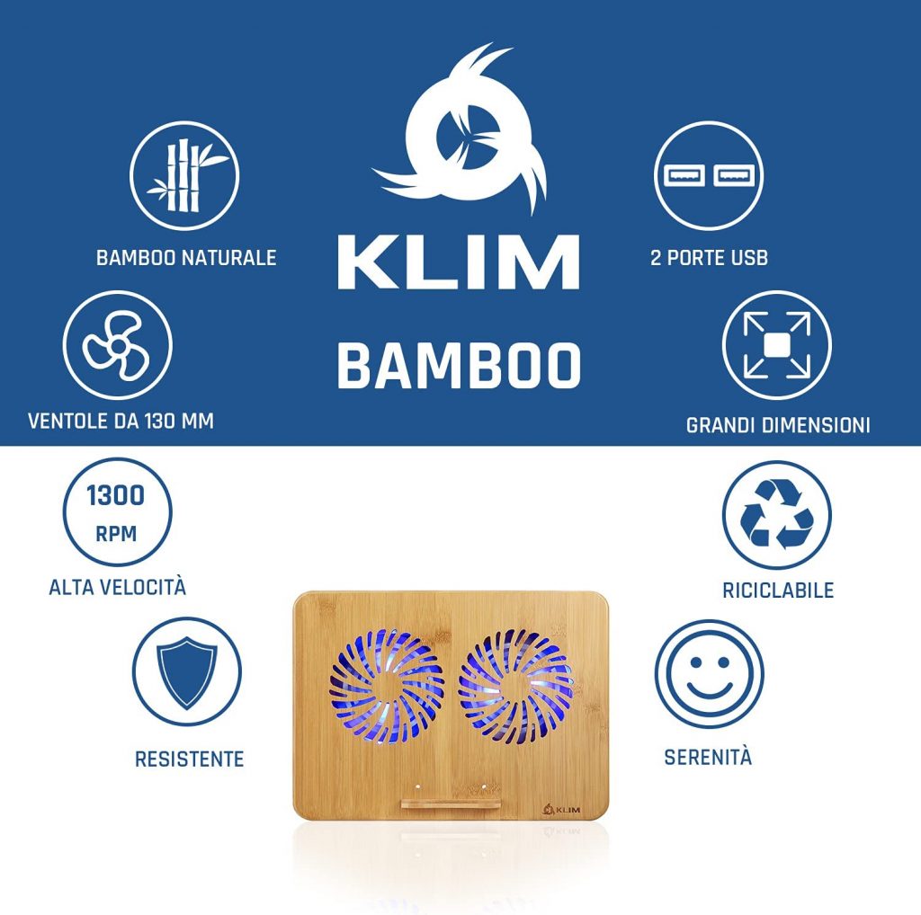 KLIM Bamboo - Base di raffreddamento per laptop